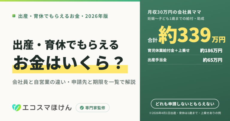 出産・育休でもらえるお金はいくら？月収30万円の会社員ママなら妊娠から1歳まで合計約339万円